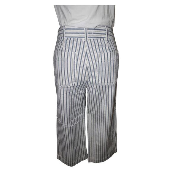Madewell Striped Wide Leg Crop Pants Blue White Button Fly Cotton Linen Sz 26 - Picture 6 of 10